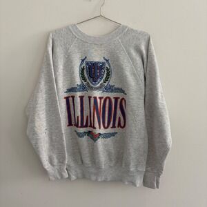 Vintage Ultra Sweats Illinois Fighting Illini Crewneck Sweatshirt Grey Large USA